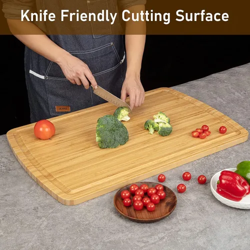 Vista 7 de Tabla de cortar de bambú, tabla de cortar extra grande de 30 x 20, tablas de cortar de madera para cocina, con ranura para jugo, tabla de cortar