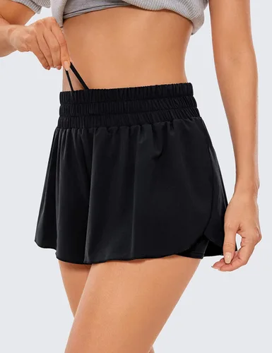 Vista 5 de CRZ YOGA 2 in 1 Flowy Running Shorts for Women High Waisted Quick Dry Athletic Gym Lounge Workout Shorts Cute Tennis Skirts