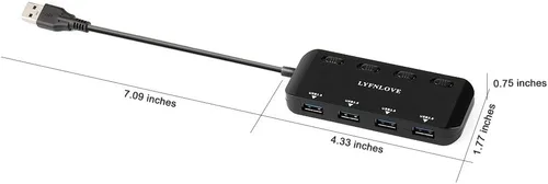 Vista 5 de Ultra Slim USB Hub 3.0, 4 puertos USB Splitter USB de alta velocidad con interruptores de encendido y apagado individuales para laptop, computadora