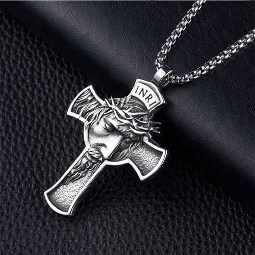 Vista 4 de NIGHTCRUZ INRI Collar de Jesucristo collar con colgante de cruz con corona de espinas Jesús
