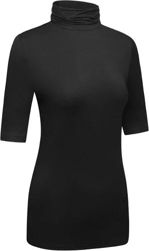 Vista 3 de OThread & Co. Camiseta de cuello alto de media manga para mujer, capa elástica básica, cómoda, cuello alto