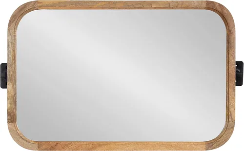 Vista 8 de Kate and Laurel Hogan - Espejo pivote rectangular redondeado de madera, 20 x 33, madera marrón natural, espejo giratorio rectangular redondo