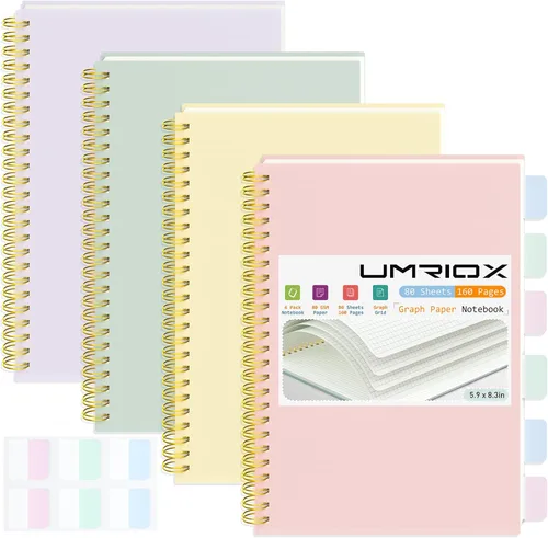 Vista 8 de Umriox Cuaderno Pequeño en Espiral, Paquete de 4 Cuadernos de Espiral Punteado A5 de 5.9" x 8.3" Papel de Cuadrícula de Puntos 160 Páginas, Cuaderno