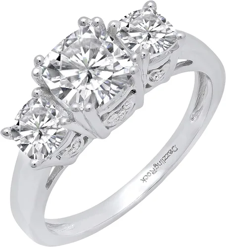 Vista 13 de Dazzlingrock Collection Anillo de boda de 3 piedras preciosas creadas en el centro de cojín de 0.04 quilates y diamante blanco natural redondo