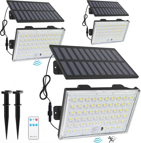 Vista 8 de LumiZen Luces solares para exteriores, control remoto, luces solares con sensor de movimiento con 3 modos, iluminación de inundación impermeable