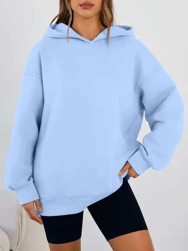 Vista 2 de Trendy Queen Sudaderas con capucha de gran tamaño para mujer, cómodas sudaderas de otoño a la moda 2025, trajes casuales de forro polar con bolsillos