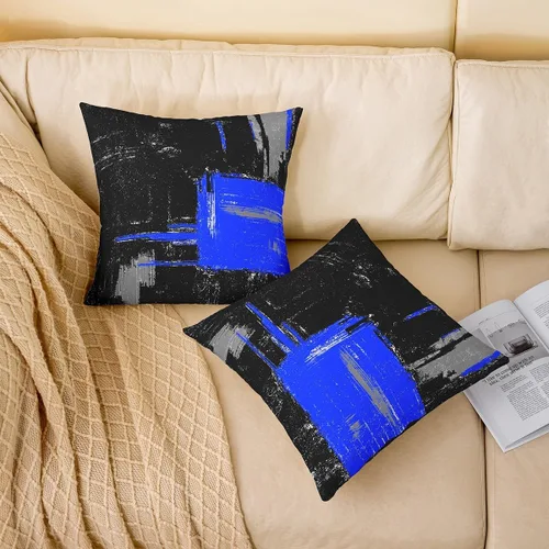 Vista 2 de Juego de 2 fundas de almohada abstractas de 16 x 16 pulgadas para niños, niñas, adolescentes, decoración de dormitorio, moderna a rayas, decoración