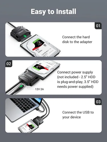 Vista 7 de UGREEN cable adaptador SATA a USB 3.0 para lector de disco duro SSD/HDD de 3.5 2.5 pulgadas SATA III convertidor de disco duro compatible con UASP