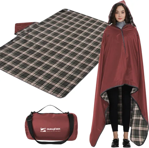 Vista 18 de DUKUSEEK Manta con capucha para exteriores, manta de camping impermeable, acolchada, forro polar grueso, cálida, resistente al viento, a prueba