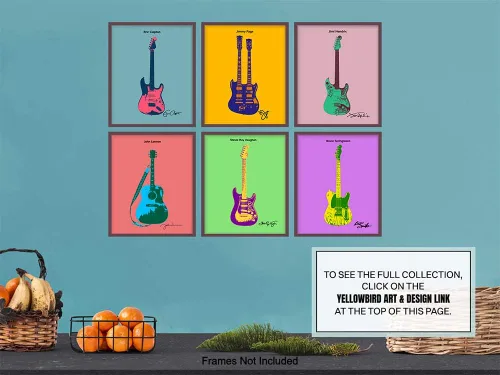Vista 9 de Decoración de pared de guitarra - Jimi Hendrix, Stevie Ray Vaughan, Eric Clapton, Springsteen, Lennon - Juego de pósteres de arte pop de Andy Warhol