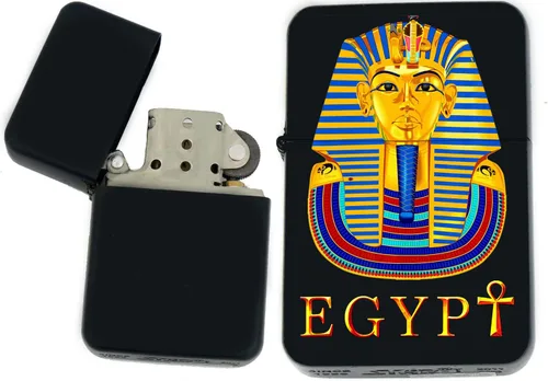 Vista 13 de Faraón, egipcio, tutankamón, cleopatra, ojo de Horus, pirámides-Ankh, leona-diosa única coleccionable s Infinity negro mate encendedores a prueba