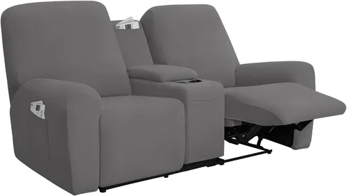 Vista 9 de Easy-Going - Funda elástica para sofá reclinable biplaza con consola central, cubierta suave de vellón ajustada, 2 asientos, con soporte y Negro