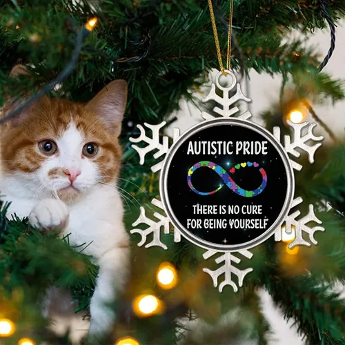 Vista 4 de Rompecabezas de símbolo del infinito del orgullo autista, adorno colgante para árbol de Navidad, regalo para niños autistas, decoración de Navidad