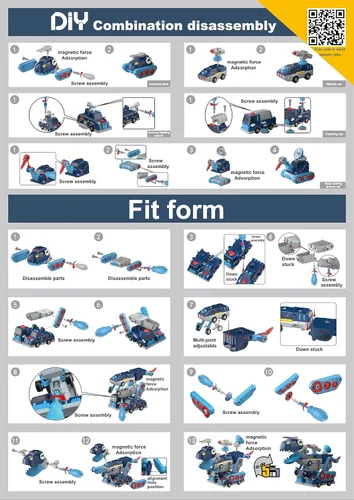 Vista 7 de Desmontar vehículo juguete magnético transformar coche dinosaurio robot construcción herramienta 5-in-1 Trucks STEM Assemble Car with Storage Box