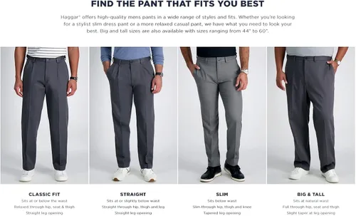 Vista 6 de Haggar Cool 18 Pro - Pantalones de corte clásico para hombre con parte delantera plana en tallas regulares y para hombres grandes y altos