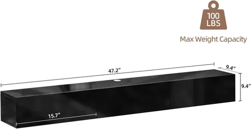 Vista 7 de FurniNova Soporte flotante para TV con 3 puertas, moderno mueble flotante para consola de TV con almacenamiento, estante flotante de madera Negro