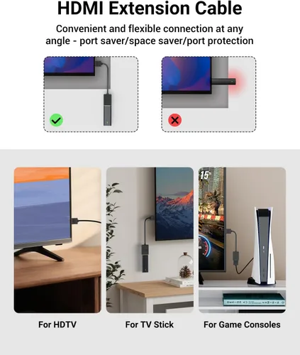 Vista 2 de VCE Paquete de 2 adaptadores HDMI macho a hembra giratorios HDMI extensión convertidor chapado en oro para Google Chrome Cast, Roku Streaming Stick