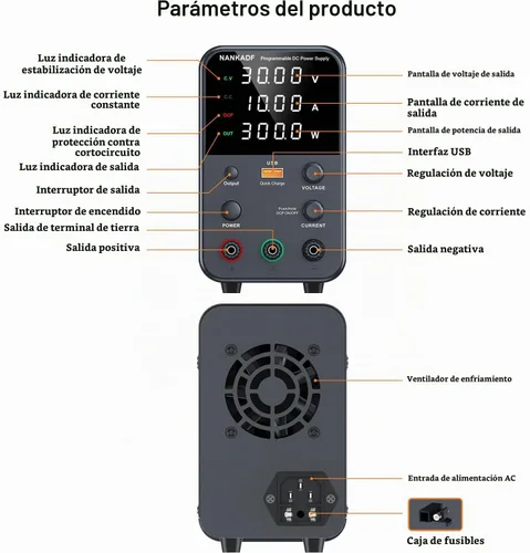 Vista 7 de Fuente de alimentación de CC variable, fuente de alimentación de banco con perilla de ajuste del codificador, botón de activación/desactivación