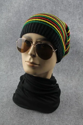 Vista 3 de ganesha Gorro de invierno unisex de Jamaica Reggae Rainbow Stripes, Arco iris