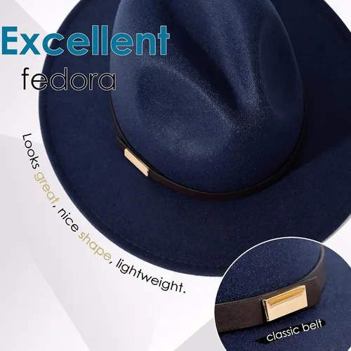 Vista 84 de Sombreros Fedora para hombre, sombrero Panamá de ala ancha con cinturón clásico Unisex Felt Fedora, Adjustable Fit, Breathable Sweatband, All-Day