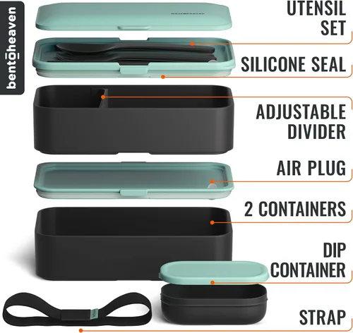 Vista 3 de Bentoheaven Lonchera Bento de alta calidad para adultos con compartimentos para mujeres y hombres, juego de utensilios, palillos y recipiente