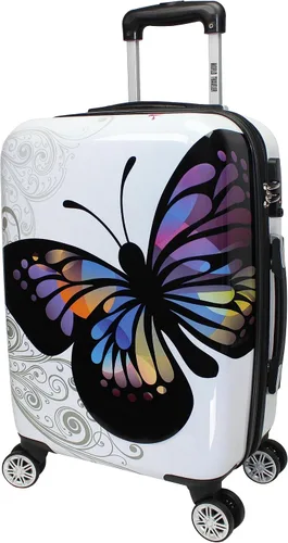 Vista 12 de World Traveler Butterfly - Juego de equipaje giratorio extensible de policarbonato rígido con sistema de ruedas mejorado, Mariposa, Juego de 2