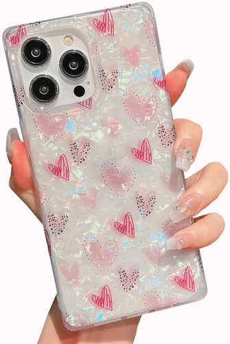 Vista 22 de Funda compatible con iPhone 14 Pro con borde rectangular, bonita funda protectora de lujo con pintura al óleo y flores para mujeres y niñas, funda