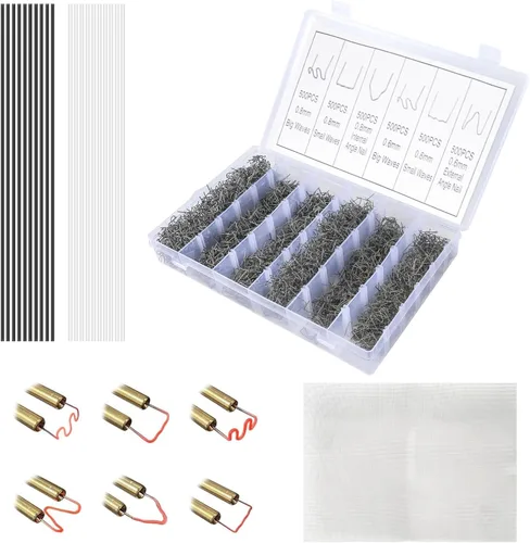 Vista 8 de Kit de soldadura de plástico: 1200 grapas de soldadura en caliente, 1 malla de reparación, 10 varillas de soldadura de polipropileno negro y 10