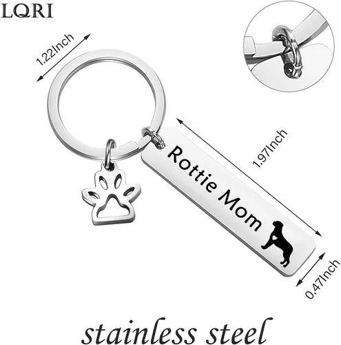 Vista 5 de LQRI Rottweiler Rottie Mom Rottie Dad Kechain Set de joyería para perros y mascotas, regalo Rottie para Rottweiler Rottie Mamá Papá, Metal, Acero