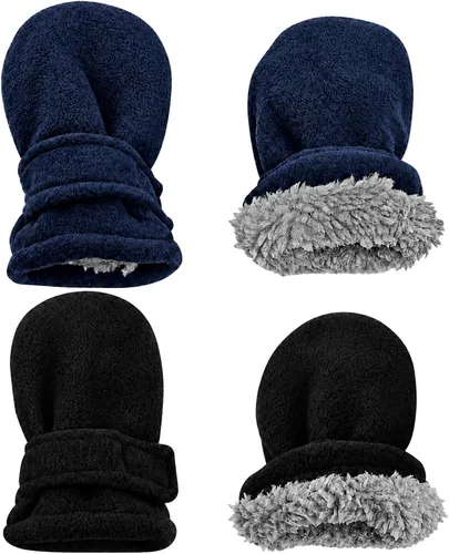 Vista 30 de N'Ice Caps Baby Toddler Mittens Kids 2 Pair Pack Fleece Warm Sherpa Lined Negro + Gris