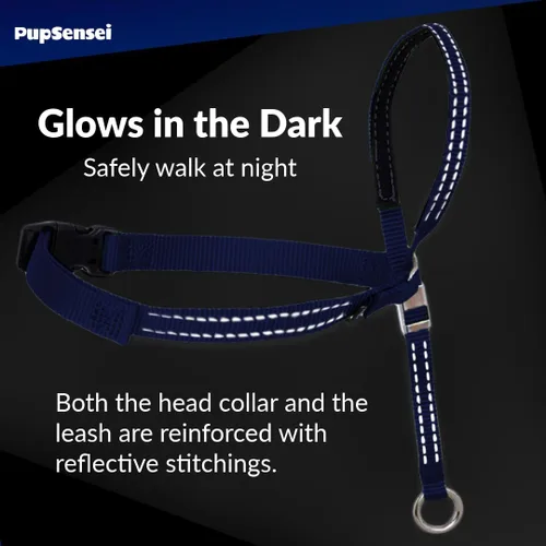 Vista 6 de Collar para la cabeza para perros, acolchado extra suave, reflectante, sin tirones, líder suave para perros con correa de nailon duradera, mango