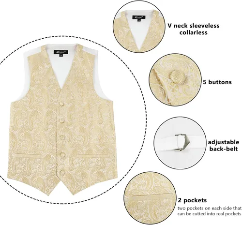 Vista 36 de Alizeal Conjunto de 2 piezas de corbata de lazo preatada de jacquard de cachemira con estampado floral clásico para niños