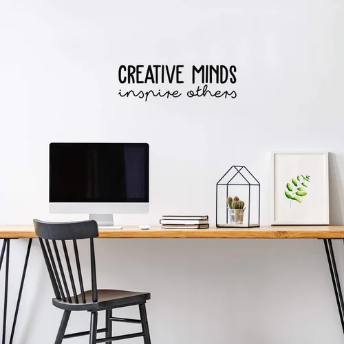 Vista 2 de Calcomanía de vinilo para pared, Creative Minds Inspire Others, 10 x 32 pulgadas, moderna calcomanía inspiradora con cita para el hogar, dormitorio