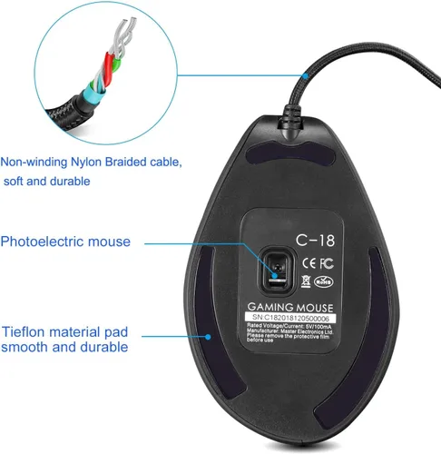 Vista 8 de Ratón ergonómico con cable con joystick, mouse vertical para gamer, 11 botones programables, 10000 DPI, mouse ajustable para juegos para PC, Mac