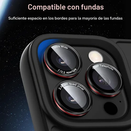 Vista 8 de JETech Protector de lente de cámara para iPhone 15 Pro/15 Pro Max, negro+