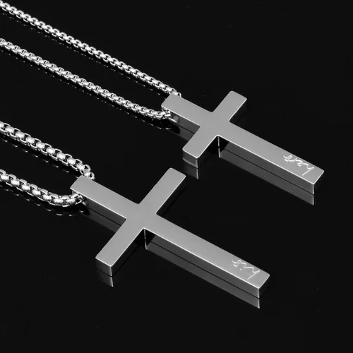 Vista 2 de Juego de collar de cruz para parejas, collar colgante de acero inoxidable para mujeres y hombres, Acero inoxidable, No es una piedra preciosa