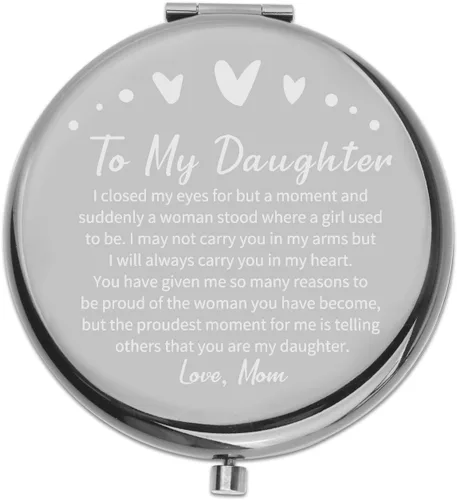 Vista 9 de PLITI Espejo compacto para hija con texto en inglés «To My Daughter» de mamá, papá, hija, regalo de graduación, espejo de bolsillo inspirador