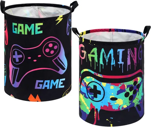 Vista 8 de Zhehao 2 Piezas Cesta de Ropa Sucia Gamer para Niños Cesta de Ropa Sucia para Niños Decoración de Habitación Gamer Cesta de Almacenamiento Gaming