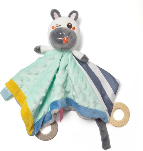 Vista 7 de TUMAMA - Manta de seguridad para bebé, manta de terciopelo suave con lunares de peluche y anillos de dentición, artículos esenciales para recién