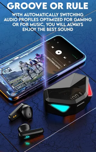 Vista 2 de eDealz Auriculares inalámbricos Bluetooth 5.2 a prueba de sudor para juegos con micrófono, LED RGB recargable, funda de carga de 24 horas, potentes