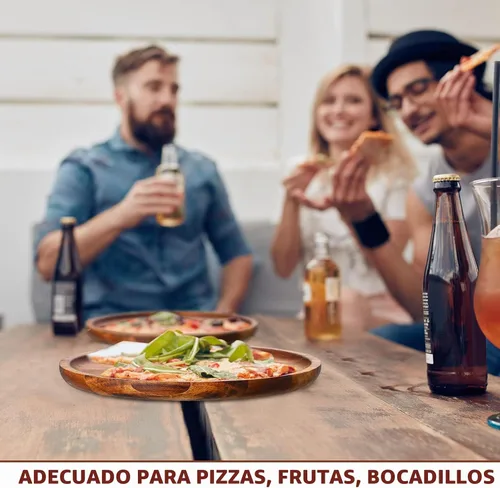 Vista 6 de Rtteri 12 piezas de platos de madera de acacia redondos para cena, vajilla de madera, bandeja de servir, fácil de limpiar, ligera, irrompible, plato