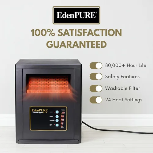 Vista 4 de EdenPURE Classic CopperPLUS Calentador de Infrarrojos — Calentador de Zona de 1500 W Ahorro de Energía para Habitaciones Grandes hasta 1000 pies