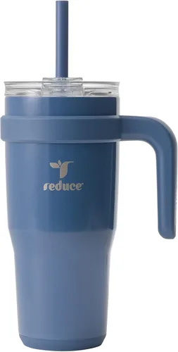 Vista 24 de REDUCE Vaso de acero inoxidable de 24 onzas con asa, con aislamiento al vacío de doble pared, tapa a prueba de sudor y popote reutilizable, mantiene