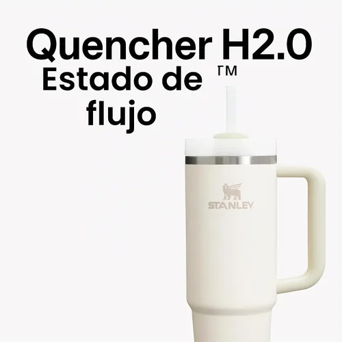 Vista 2 de STANLEY Quencher H2.0 - Vaso con asa y pajilla, 64 onzas, tapa Flowstate de 3 posiciones, gran capacidad para viajes y deportes, vaso de acero Crema