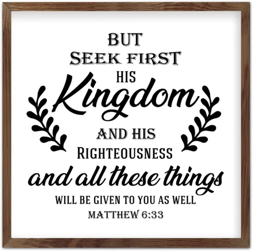 Vista 10 de Wood Sign with Frame 7"x7",in The World You Will Have Tribulation,But I Have Overcome The World,Farmhouse Rustic Wooden Sign with Quote for Wall Art