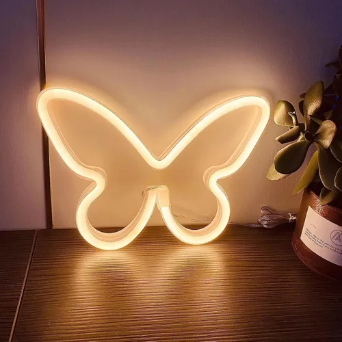 Vista 16 de Letreros de neón de mariposa rosa coral para pared, oficina, apartamento, dormitorio, boda, fiesta de cumpleaños, decoración de mariposa de neón 1