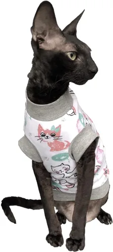 Vista 3 de Hairless Cat - Camiseta elástica de algodón con diseño de búhos tiernos para gato Sphynx (XS)