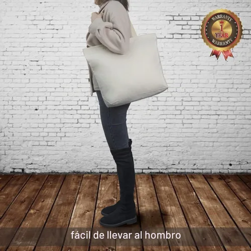 Vista 3 de TOPDesign Paquete de 2 bolsas de lona con cierre magnético, bolsas de compras reutilizables para comestibles, haz tus diseños creativos Beige