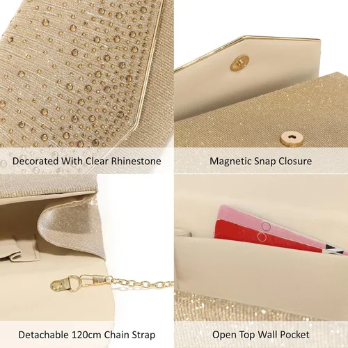 Vista 7 de Bolsos de noche para mujer, con lentejuelas con purpurina, monederos de mano para mujer, de cristal brillante, falp, formal, boda, fiesta, baile