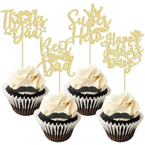 Vista 18 de Gyufise 24 piezas de decoración para cupcakes con bigote con purpurina negra del mundo para el mejor papá del mundo, decoraciones para el Día